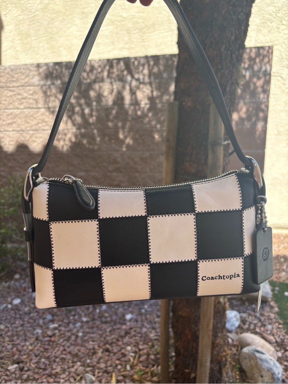 Coach Coachtopia alter ego Checkered Black  White Shoulder Bag Small w/Dust Bag
